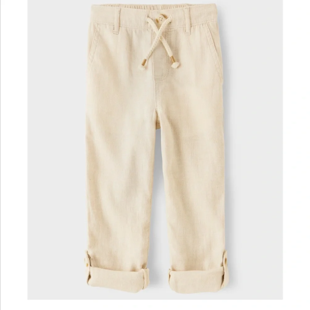 Gymboree Boys Linen Blend Roll Cuff Pants Cream Size 4T